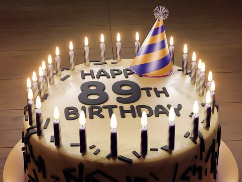 Happy 89th Birthday Cake with Party Hat Decoration