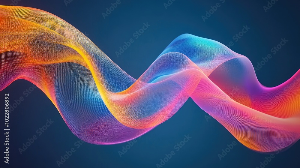 Poster Colorful Abstract 3D Digital Wave With Light Effects And Flowing Multicolored Lines Concept Of Data Transfer Cloud Computing Technology Science Sound Visualization And Music