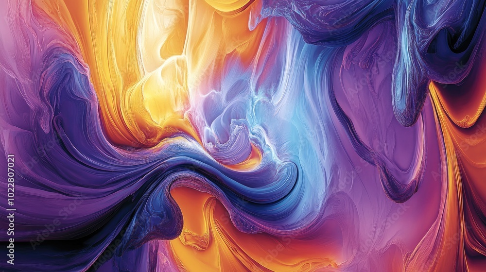 Poster Abstract textured painting featuring dynamic strokes in yellow violet and blue Fractal design and imaginative digital art in a 3D perspective