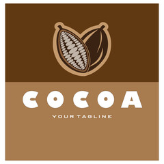 cocoa logo,cocoa bean,cocoa tree,cocoa branches and leaves,chocolate mix on white background,vintage,modern,simple,minimalist icon illustration template design vector