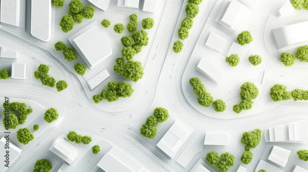 Poster 3d rendered illustration of street map on a white background featuring a top flat view of urban path