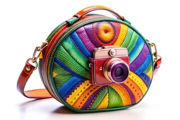 Obraz premium Stylish Round Purse on White Background Perfect for Fashion Accessories and Modern Handbags Collection