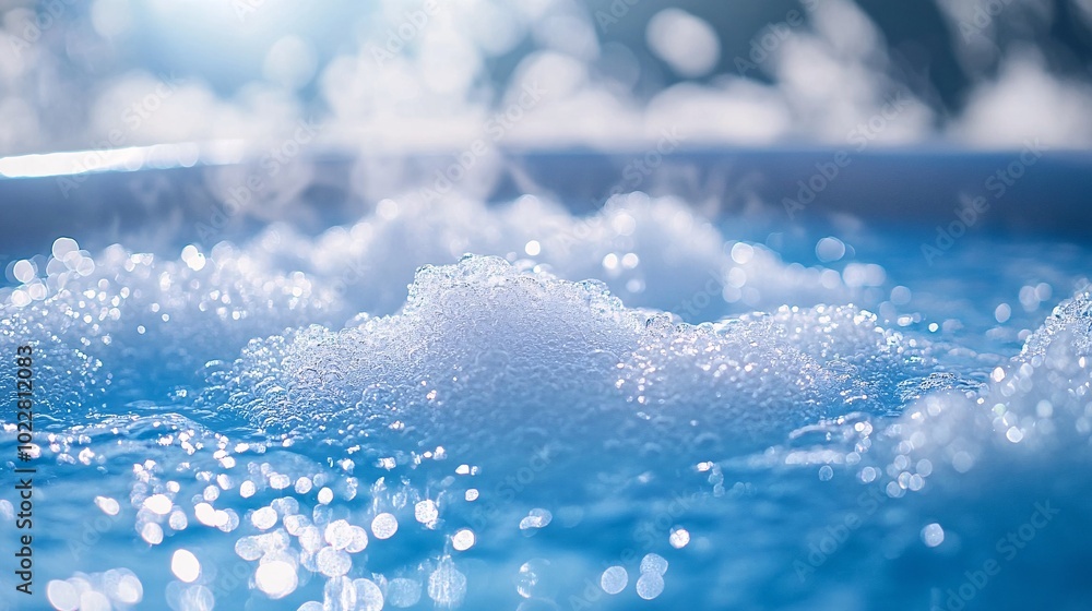 Poster ice bath surrounded by rising steam with snowy background creating a dramatic visual stock photo wit