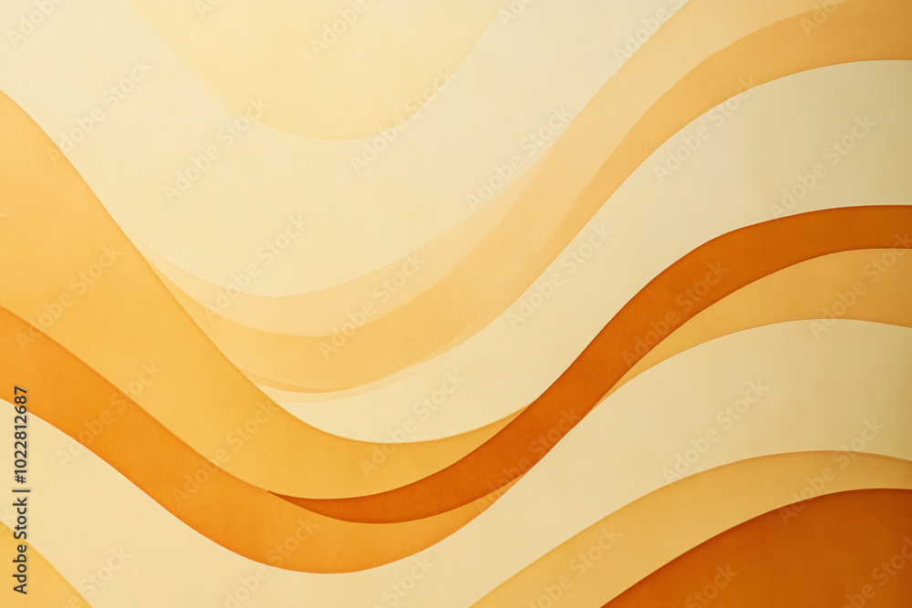 Poster warm tones of orange and cream flow in a curved wave pattern creating a vibrant and smooth abstract 