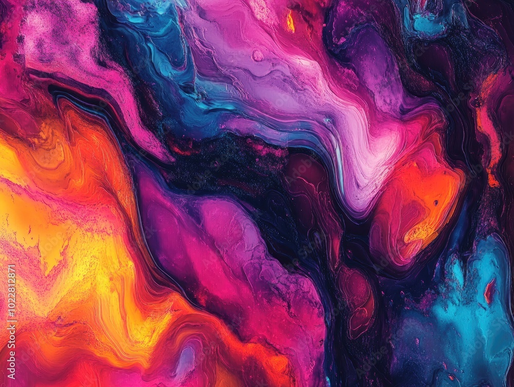 Poster abstract digital artwork featuring a fantasy themed sketch layout with vibrant stain effects