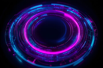 Obraz premium Creative digital tech circle on dark background. Big data and technology concept. 3D Rendering.