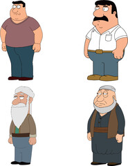Cartoon Characters in Traditional and Casual Attire