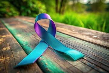 Teal and Purple Ribbon Symbolizing Awareness and Support for Mental Health and Related Causes