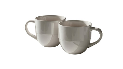  A side view of two empty white coffee cups isolated on white background.