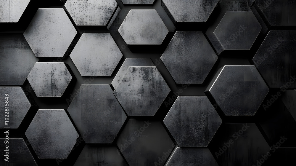 Poster black-and-white hexagonal pattern on a monochromatic background