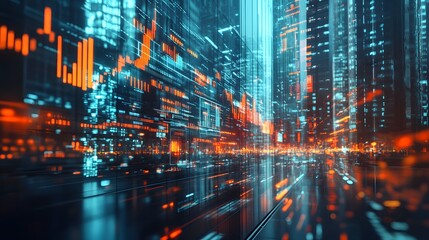 Obraz premium A futuristic cityscape with glass skyscrapers, reflecting the surrounding environment