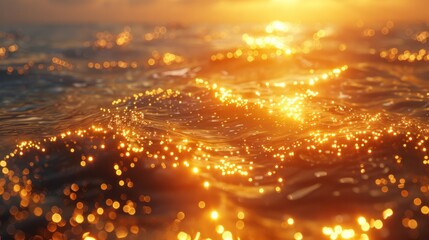 photorealism of Golden sunlight shines on the sparkling surface of the water in winter.