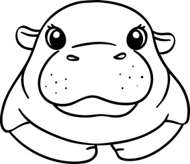 Adorable baby Pygmy bouncy hippo face doodle outline coloring image