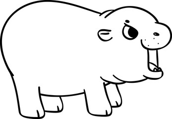 Baby Grumpy Pygmy bouncy hippo standing doodle outline coloring image