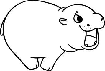 Baby Grumpy Pygmy bouncy hippo running doodle outline coloring image