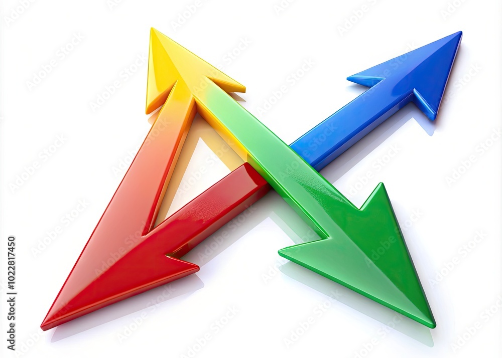 Poster three colorful arrows pointing in different directions on a white background for dynamic design use