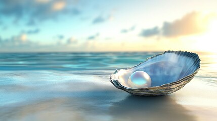 Obraz premium Shimmering Pearl in a Shell by the Seaside