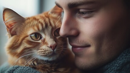 Young man with his cat on a visit to the veterinarian : Generative AI