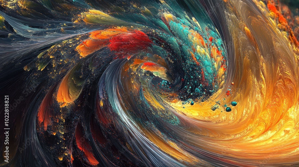 Aufkleber abstract textured painting with vibrant chaotic strokes fractal design with a fantasy theme digital 
