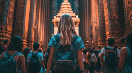 Serene Exploration in Ancient Temple Setting