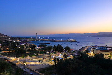 Aqaba, Jordan - May 17 2024: Cityscape of Aqaba, view from above