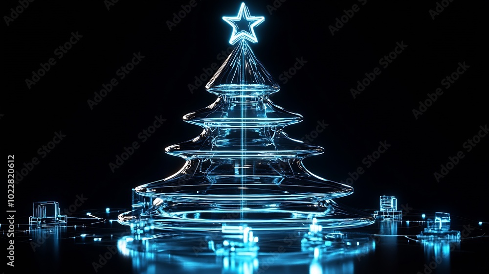Poster glass christmas tree in high tech style : generative ai