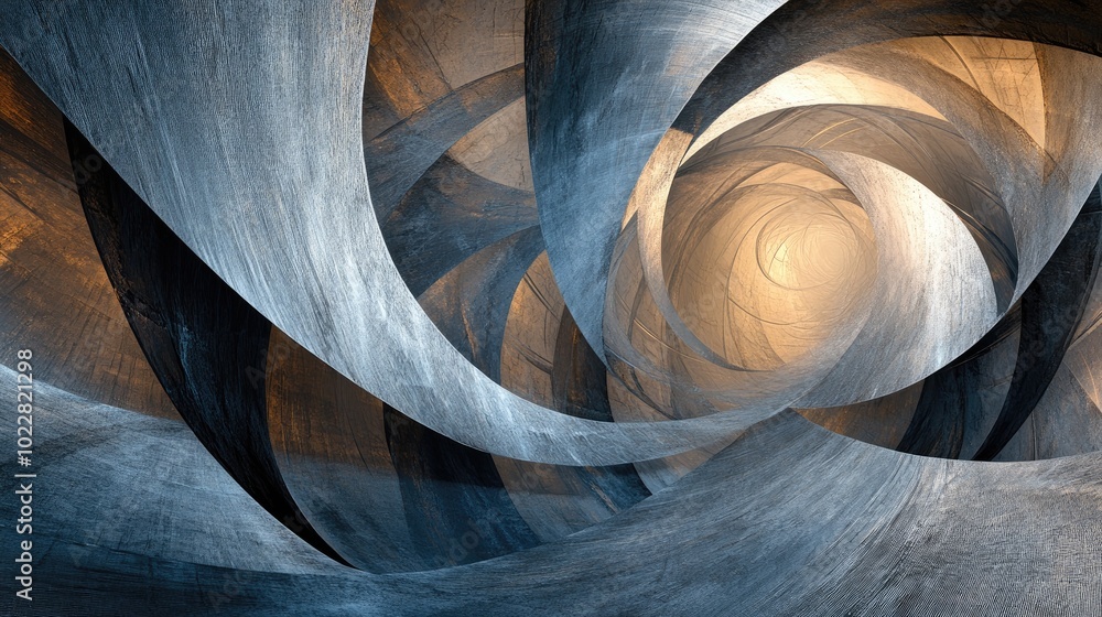Poster Abstract fantasy graphics featuring overlapping rounded surfaces converging into a disc shape
