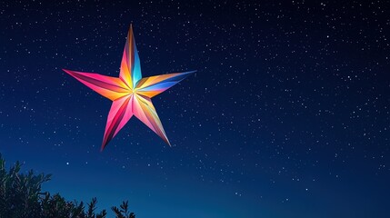 Obraz premium Colorful star lantern against a starry night.