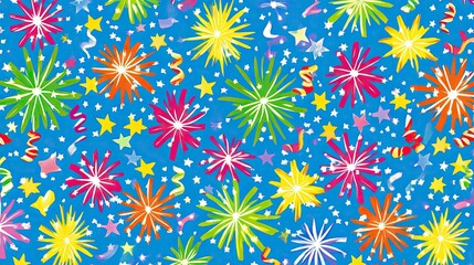 A burst of multi-colored fireworks with plenty of space for text, creating an eye-catching backdrop for a 2024 New Year celebration.