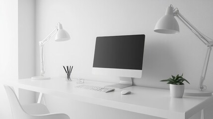 Minimalist Workspace with Modern Desk and Technology