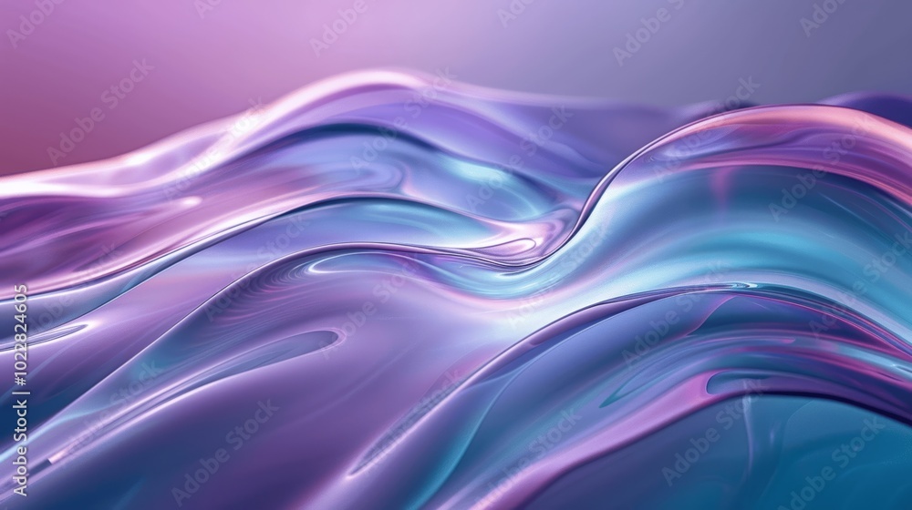 Poster smooth abstract 3d rendering with wavy glass effect in soft blue and purple