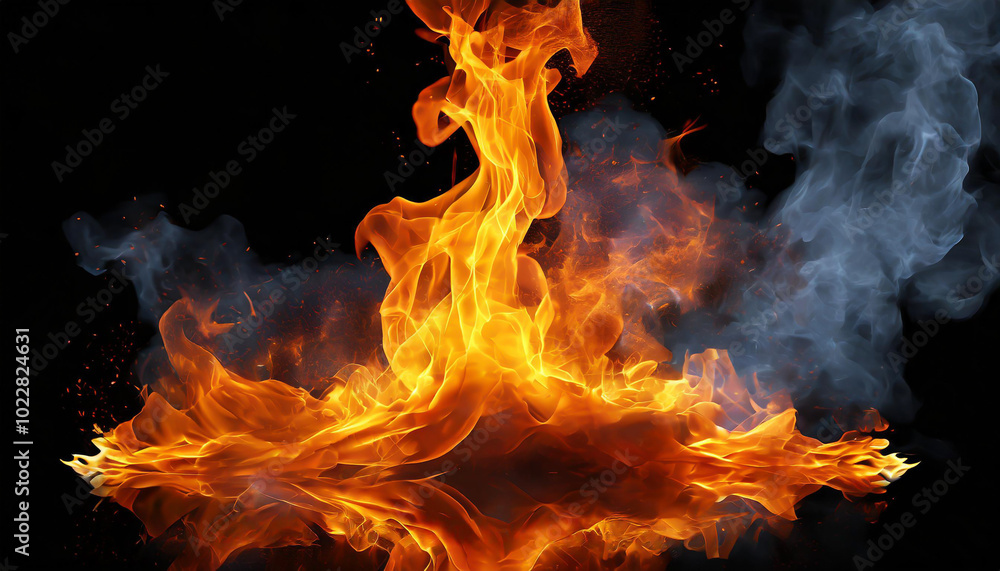 Poster intense flames and smoke intertwine in a dramatic display against a dark background creating a capti
