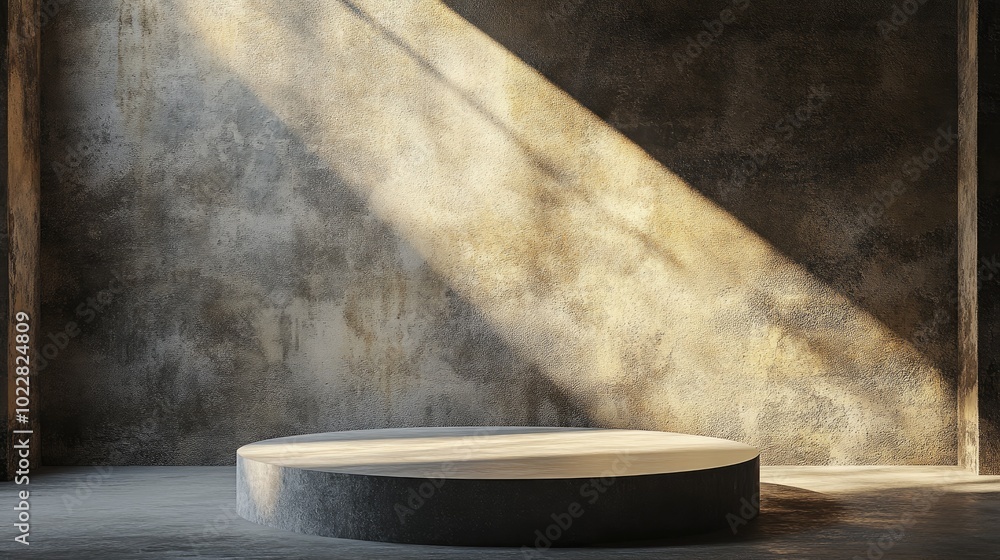 Aufkleber A shaded background ideal for design projects featuring textured walls and a podium illuminated by sunlight 3D rendering