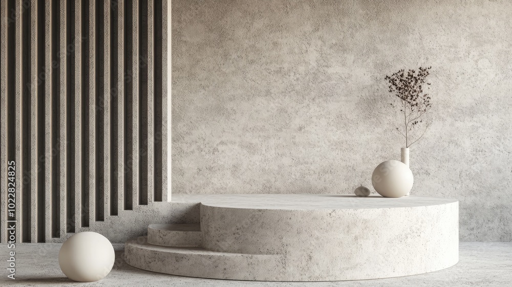 Aufkleber Beige podium with minimalistic geometric shapes and object placement against an abstract gray background 3D rendering