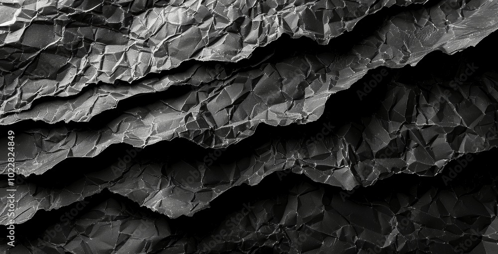 Poster crumpled black paper texture background with copy space for design