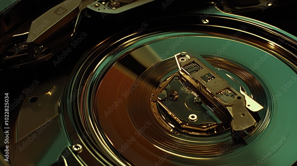Poster close-up of computer hard drive mechanism