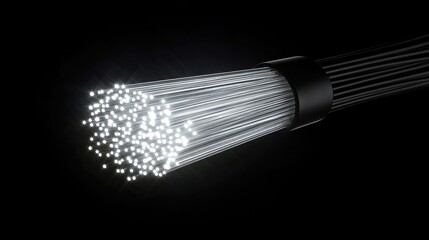 Fiber Optic Cable with Illuminated Fibers on Black Background