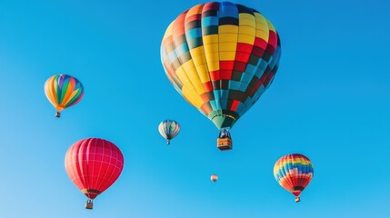 Fototapeta premium Colorful hot air balloons against a blue sky.