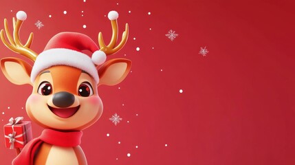 A cartoon deer with a red background and a red scarf