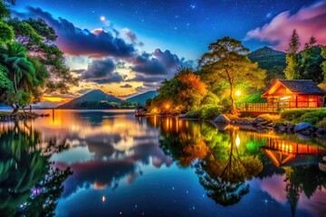 Fototapeta premium Tranquil night scene with soft lighting and calming elements for promoting relaxation and sleep aid