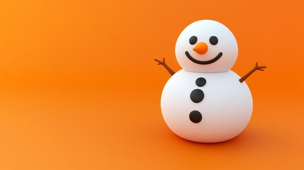 A cartoon snowman is standing on an orange background