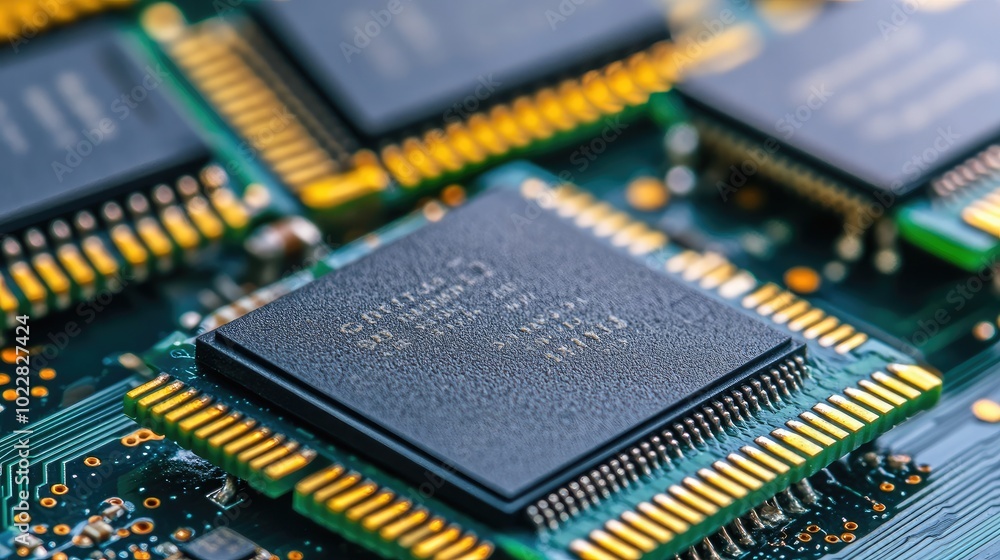 Aufkleber close-up of microchip on circuit board technology