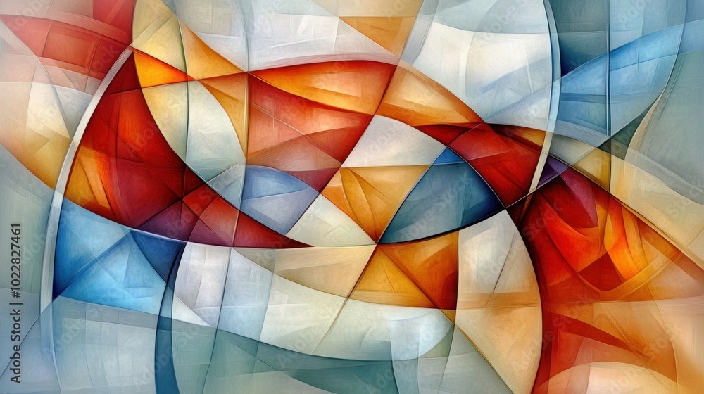 Poster Abstract geometric composition with vibrant colors and dynamic shapes.