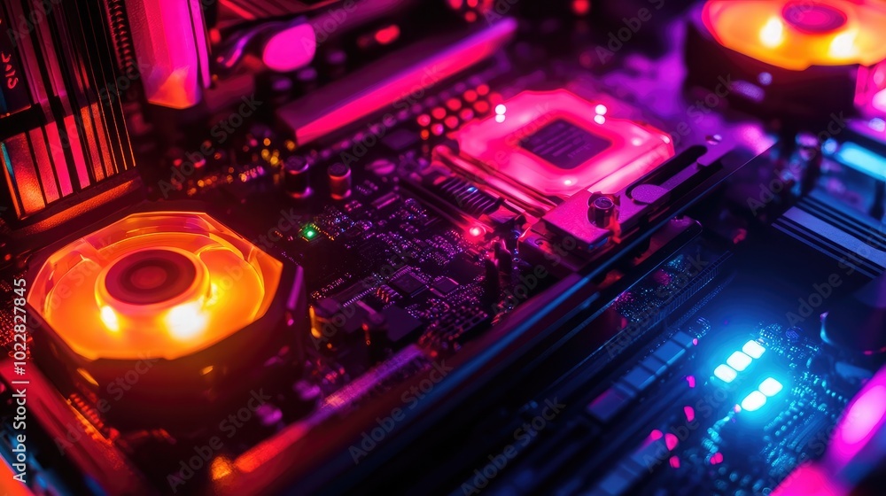 Poster colorful computer hardware with led lighting display