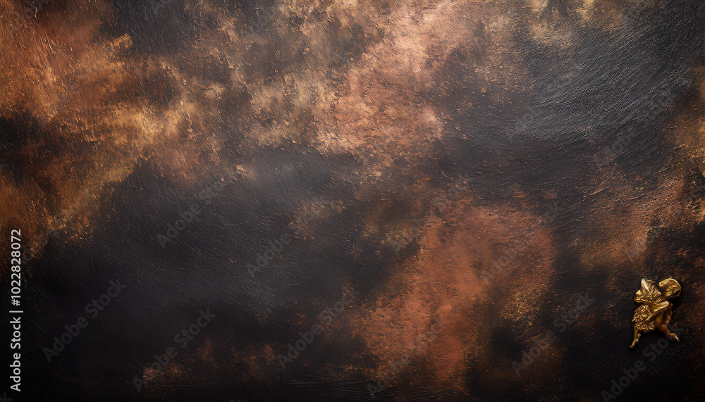 Poster artistic abstract background featuring textured dark tones and metallic accents with a small decorat