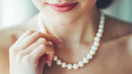 Elegant Woman with Pearl Necklace Close-up Image