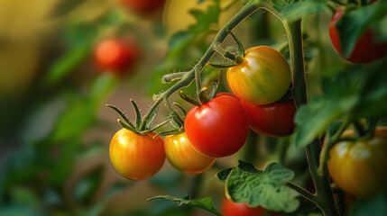  Sunlit Tomato Vine in a Garden at Golden Hour