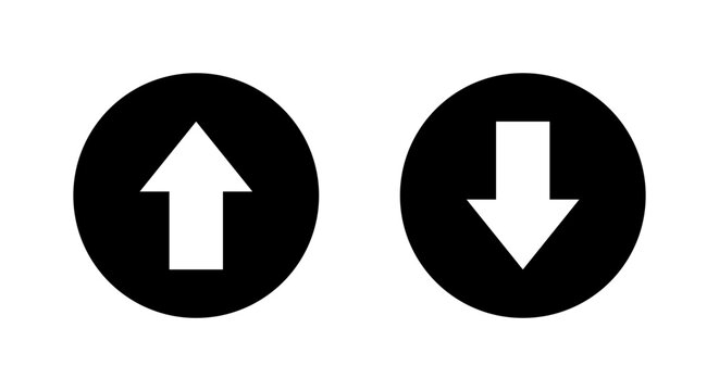 Up and down arrow icon on black circle. Upward and downward sign symbol