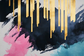 Abstract painting wall art background. Poster, cover, print. Watercolor hand painted background. Creative colorful, black, gold