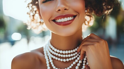 Elegant Woman with Pearls Smiling Radiantly